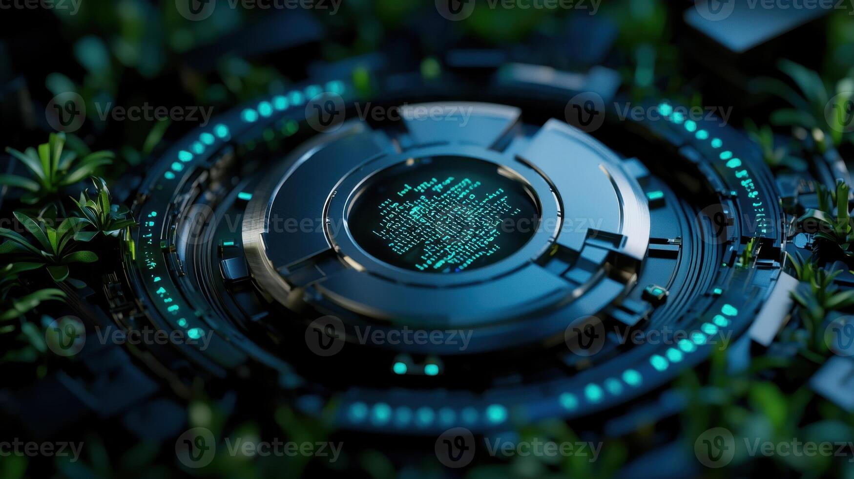 A green and silver object with a blue circle in the middle photo