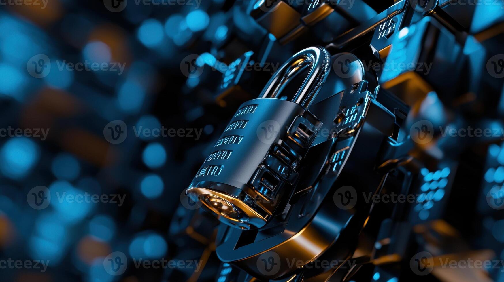 A lock and a padlock on a blue background photo