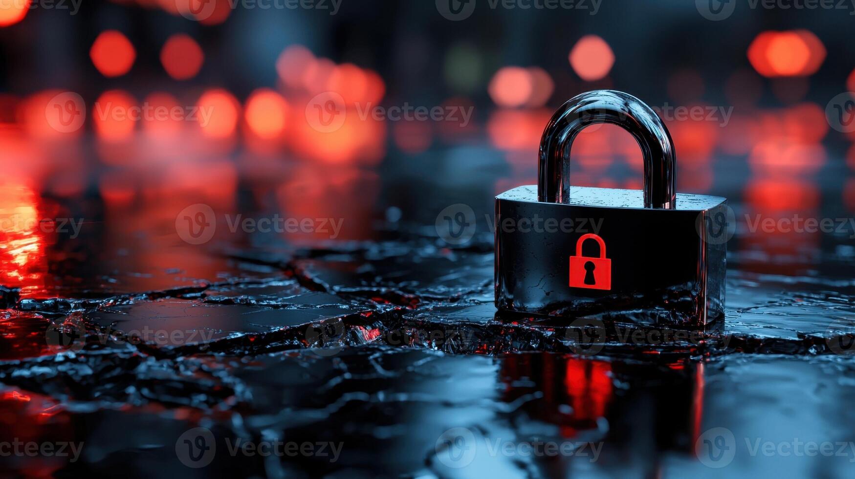 A padlock on the ground with red lights photo