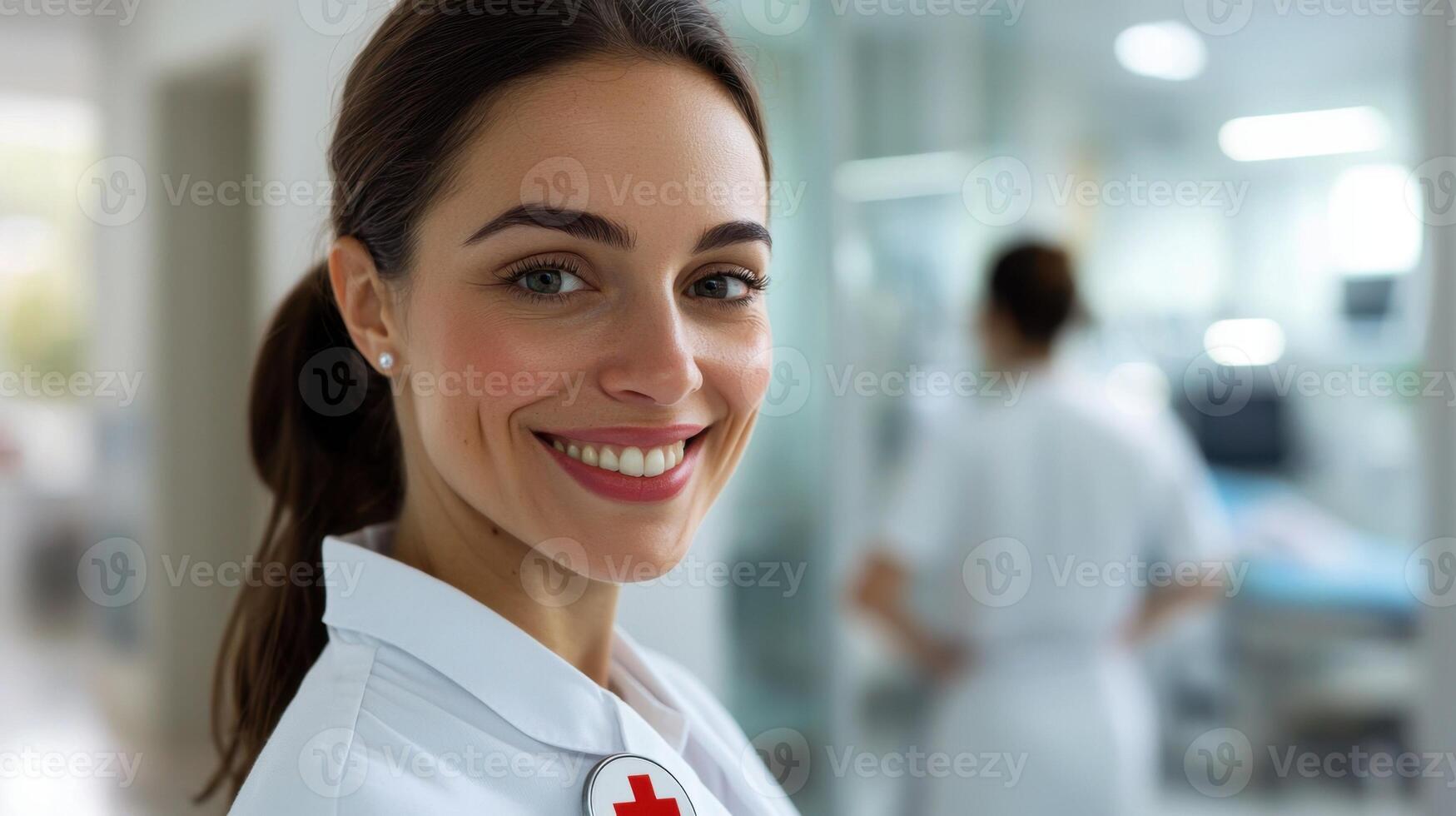 A woman wearing a white lab coat photo