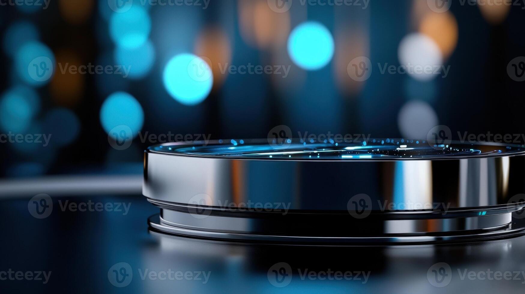 A shiny silver object with a blue background photo