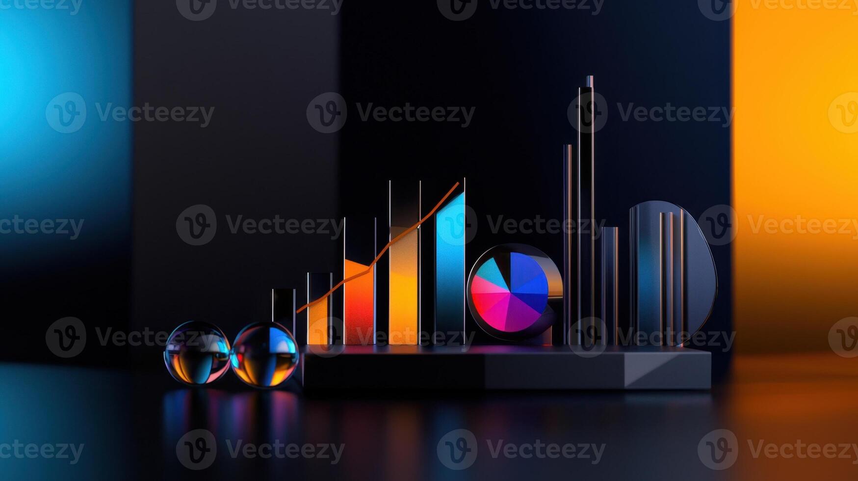 A colorful array of graphs and pie charts are displayed on a black background photo