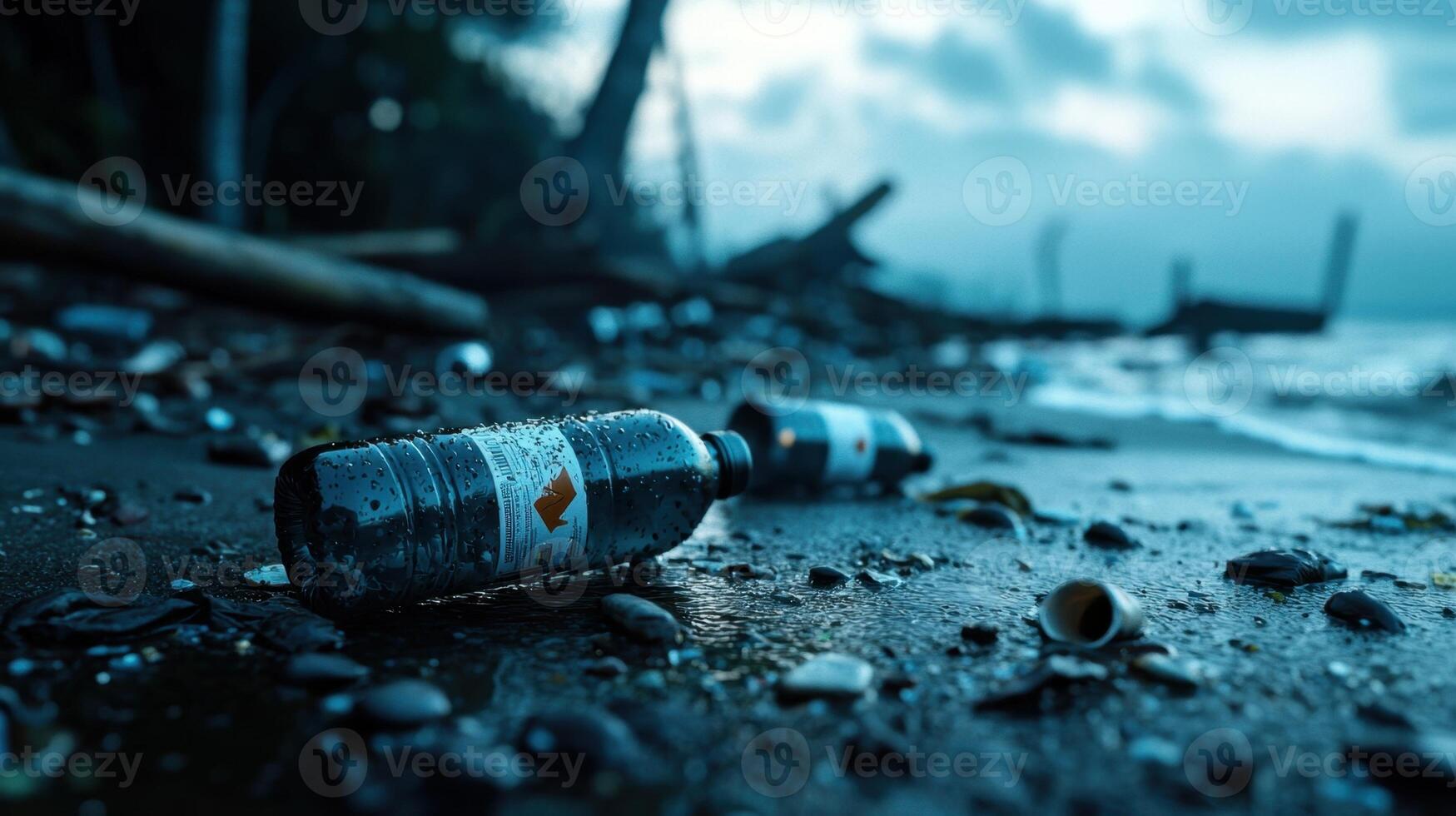 Plastic bottles on the beach photo