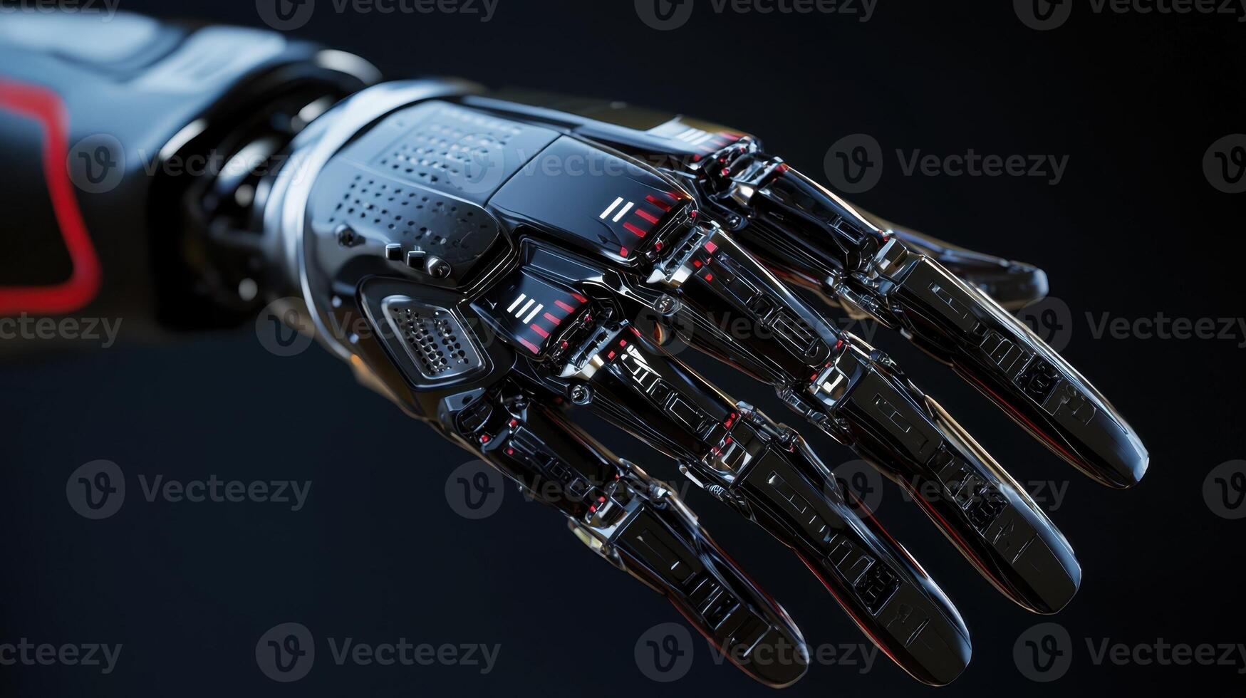 A robotic hand with a black and red design photo