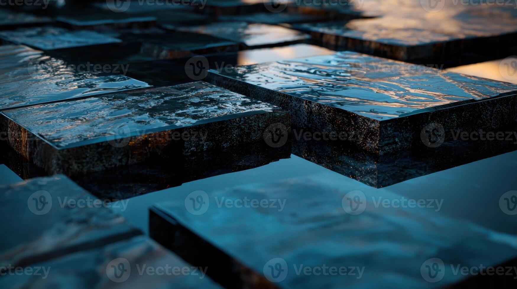 The image is a close up of a black square with water on it photo