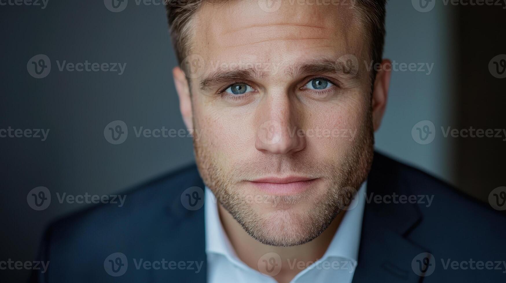 A man in a suit with a blue jacket and white shirt photo