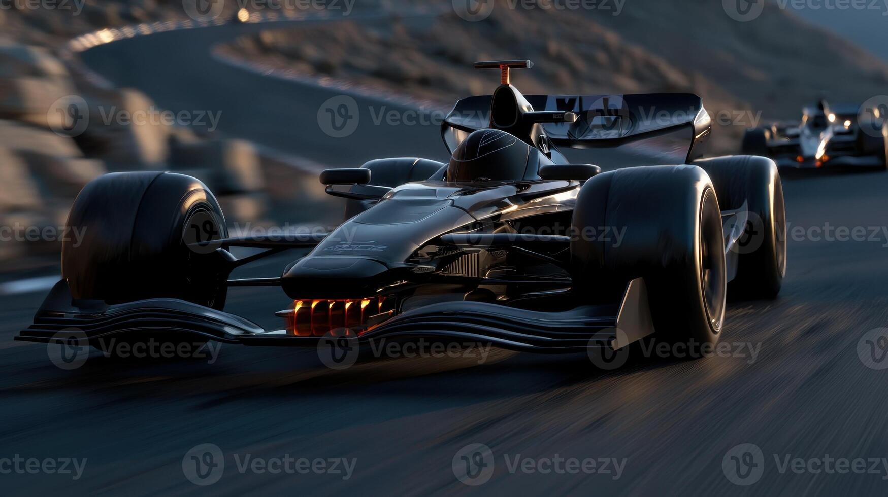 A racing car is driving down a mountain road photo