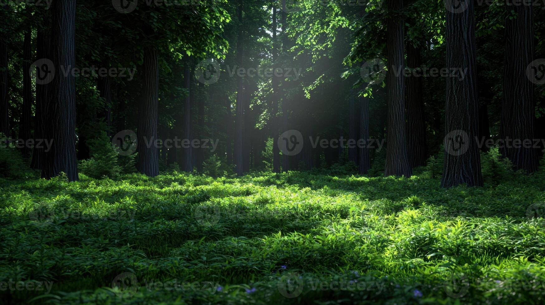 A forest with a lot of trees and grass photo