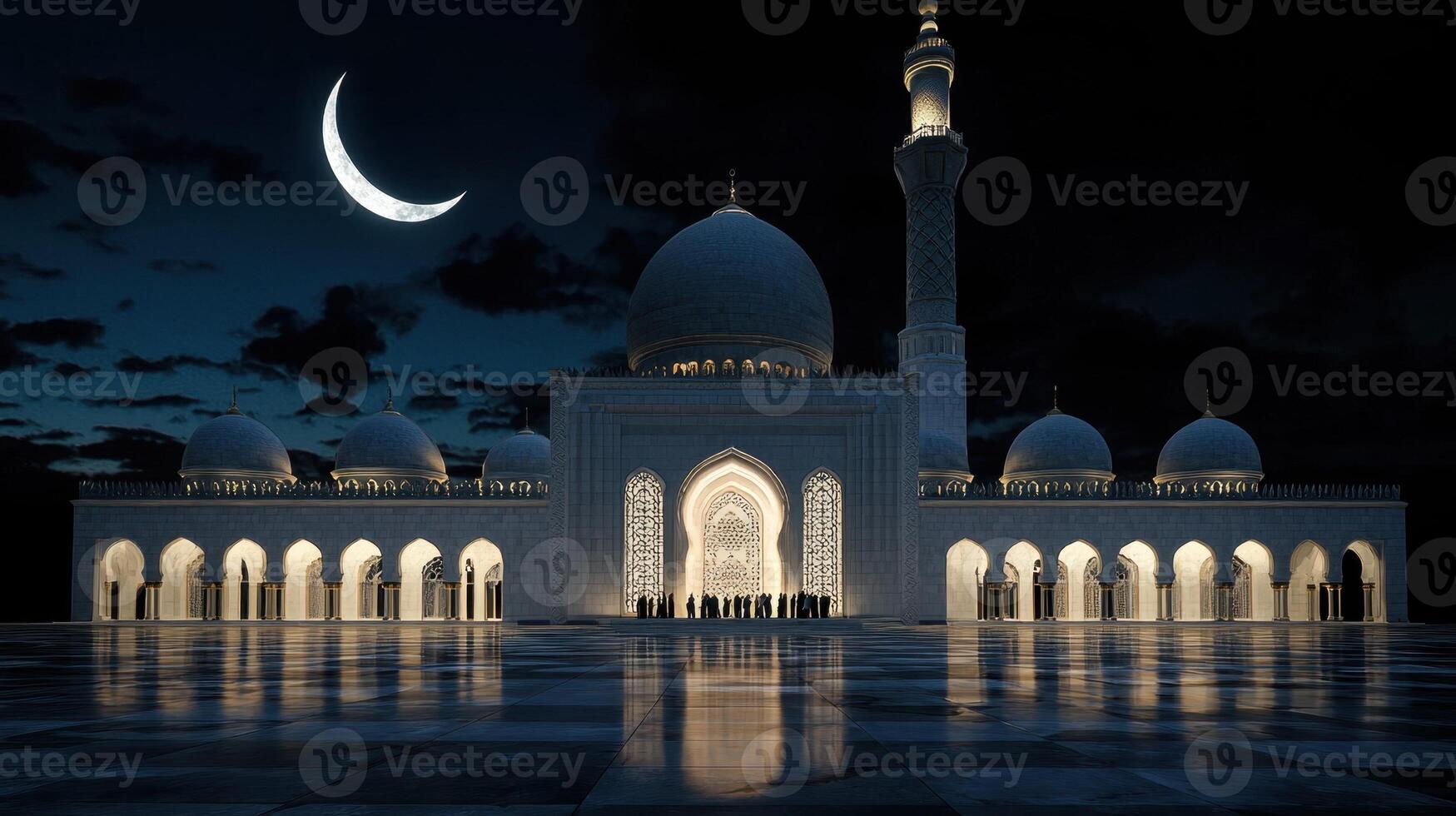 A large white building with a crescent moon in the background photo