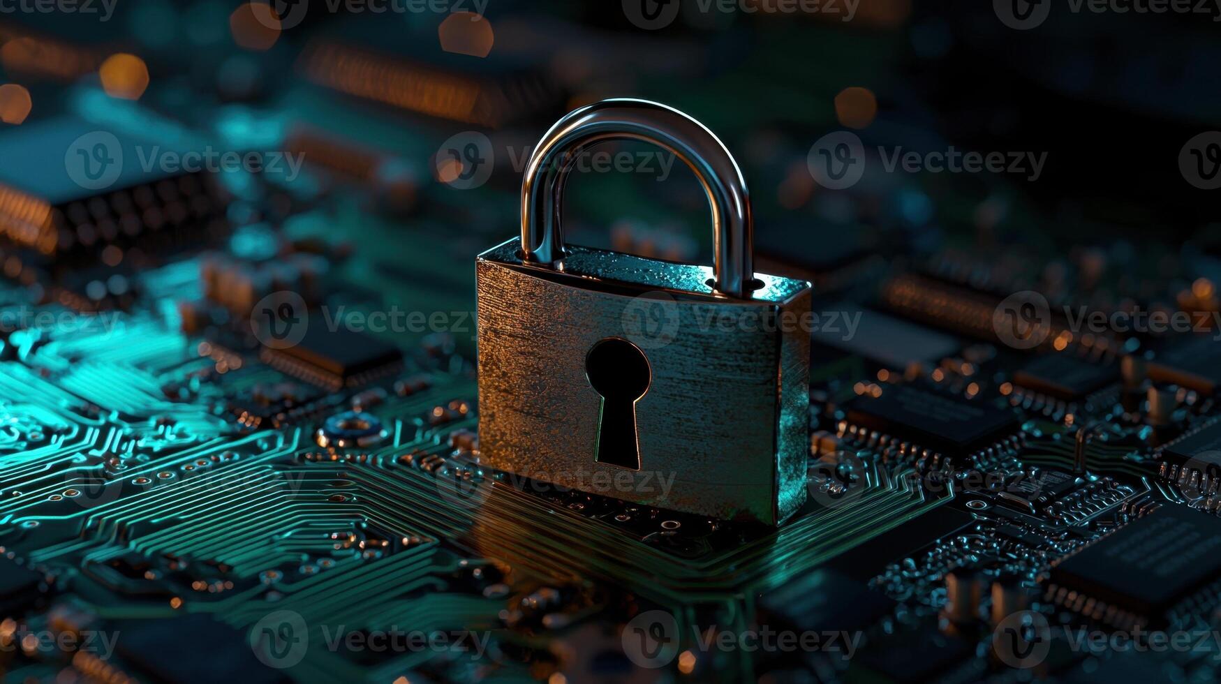 A lock is on a computer chip photo