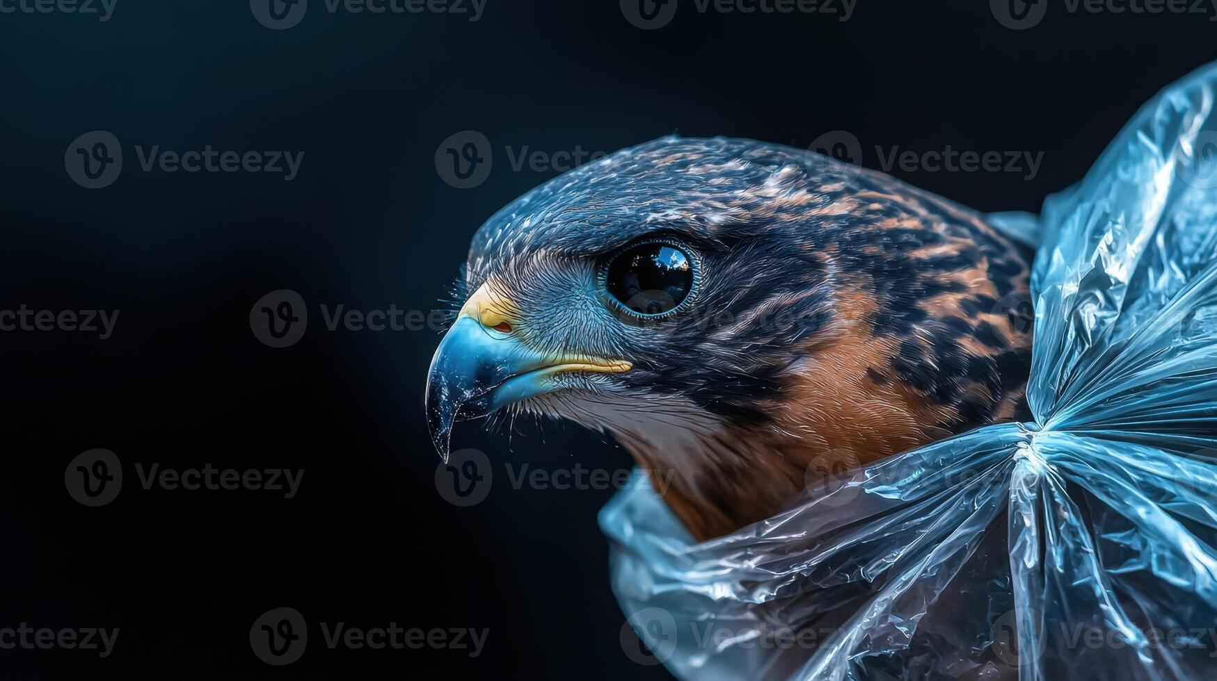 A bird is in a plastic bag photo