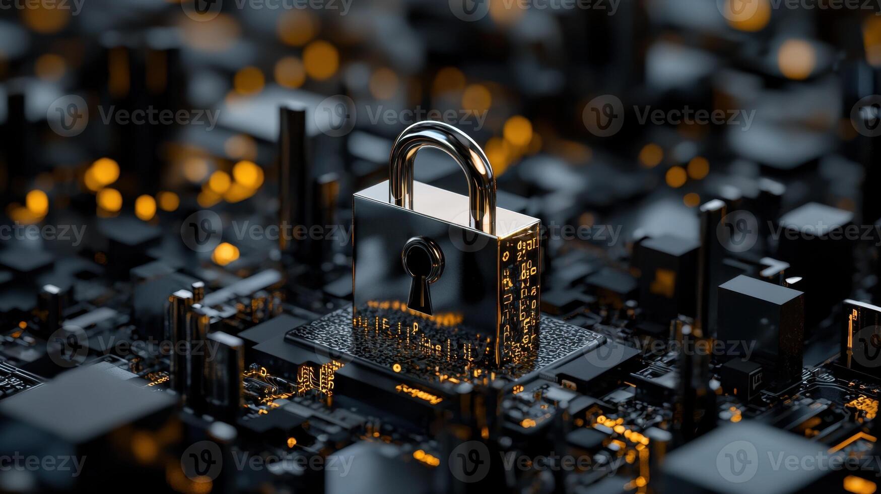 A computer chip with a keyhole in the middle photo
