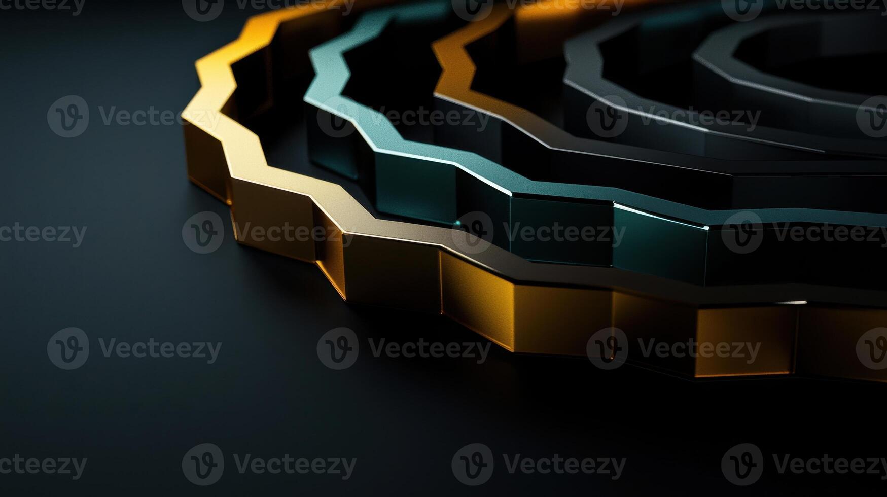 A series of hexagonal shapes in gold, black, and blue photo