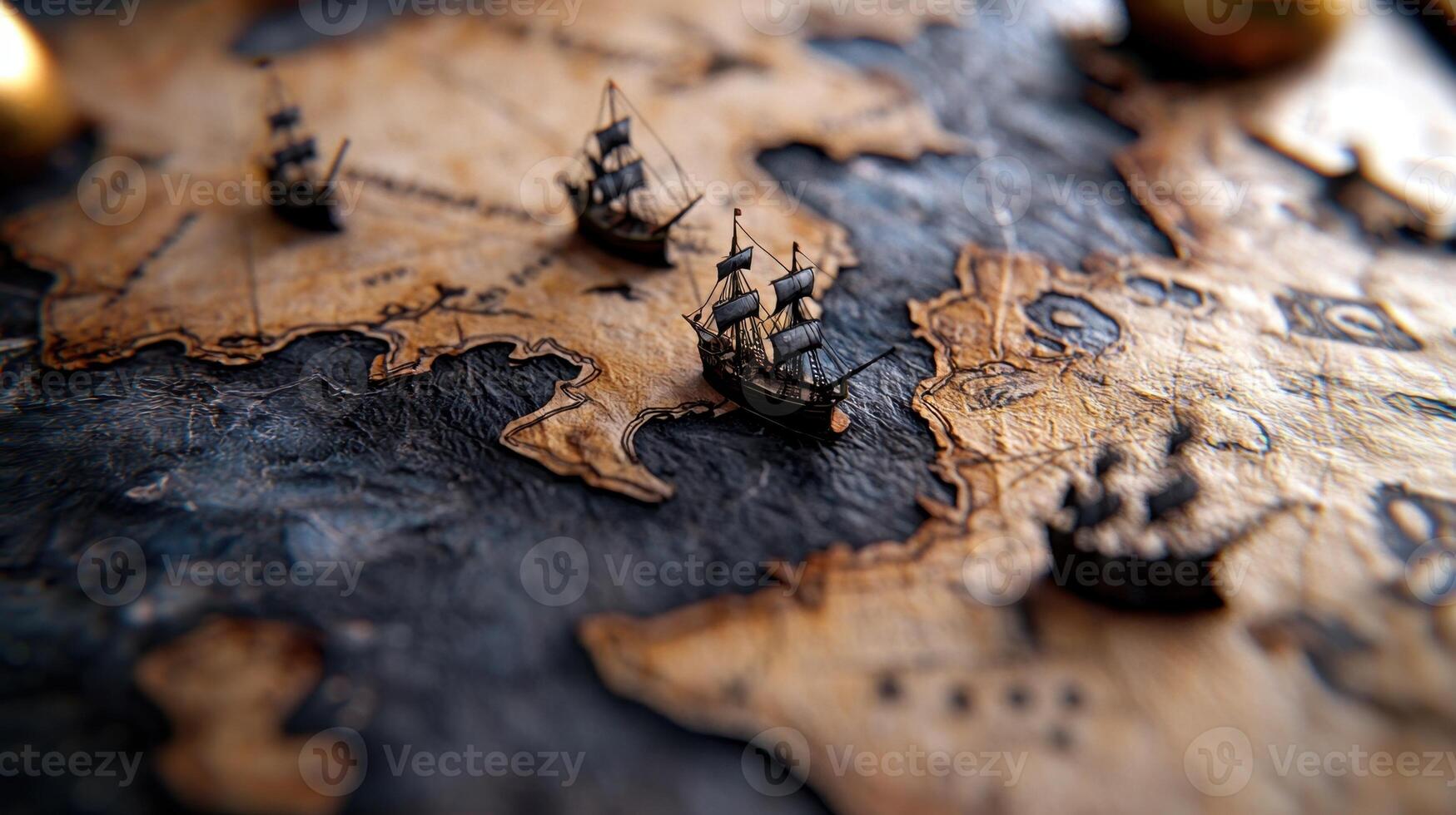 A map of the world with small ships on it photo