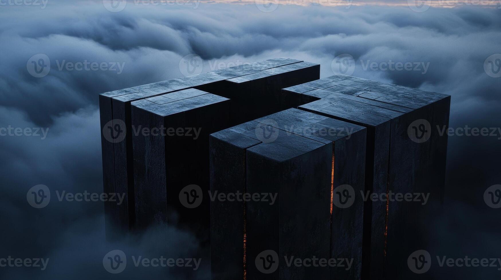 A cube is shown in the sky with a cloudy background photo