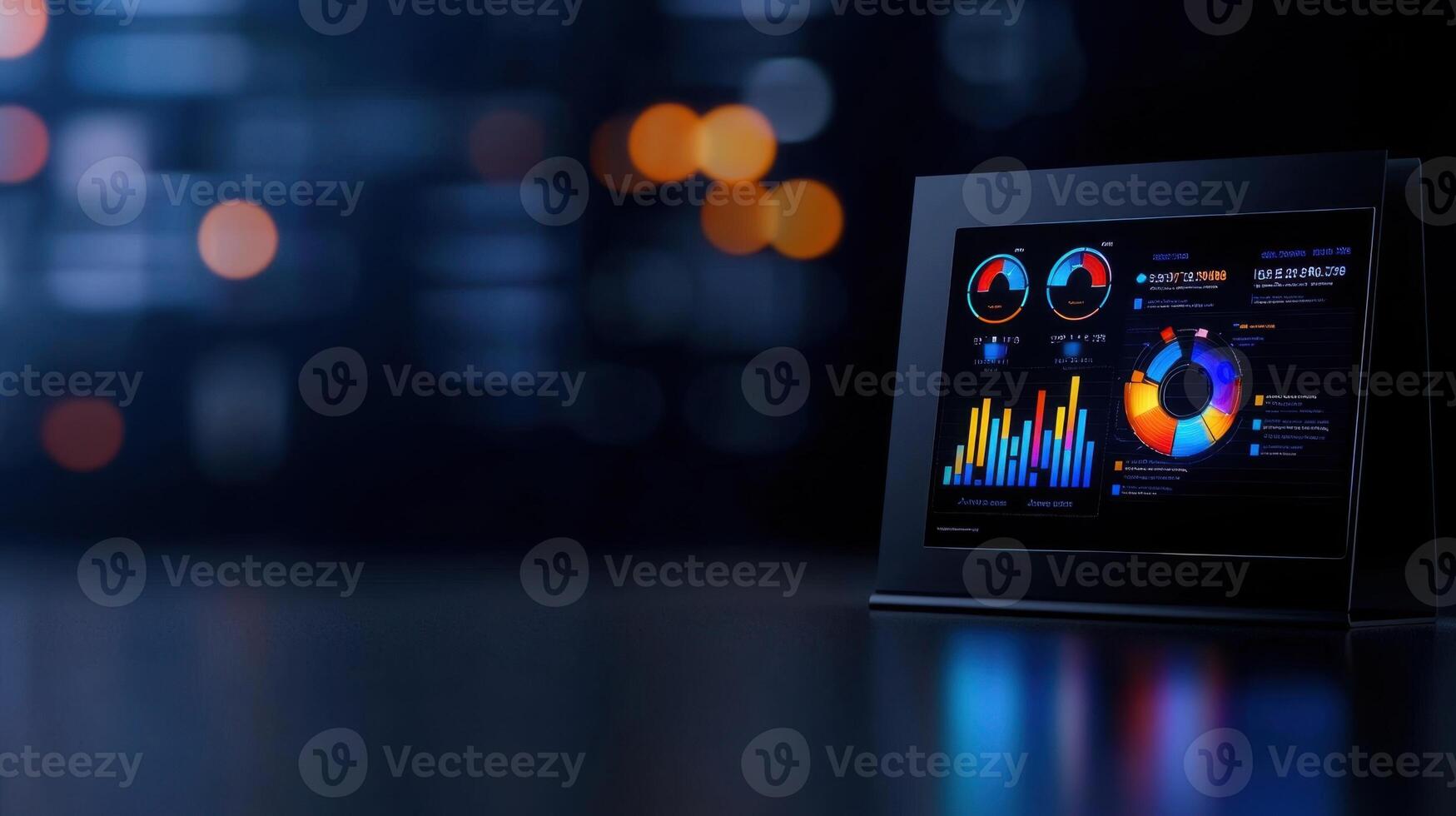 A computer monitor displays a colorful graph with a black frame photo