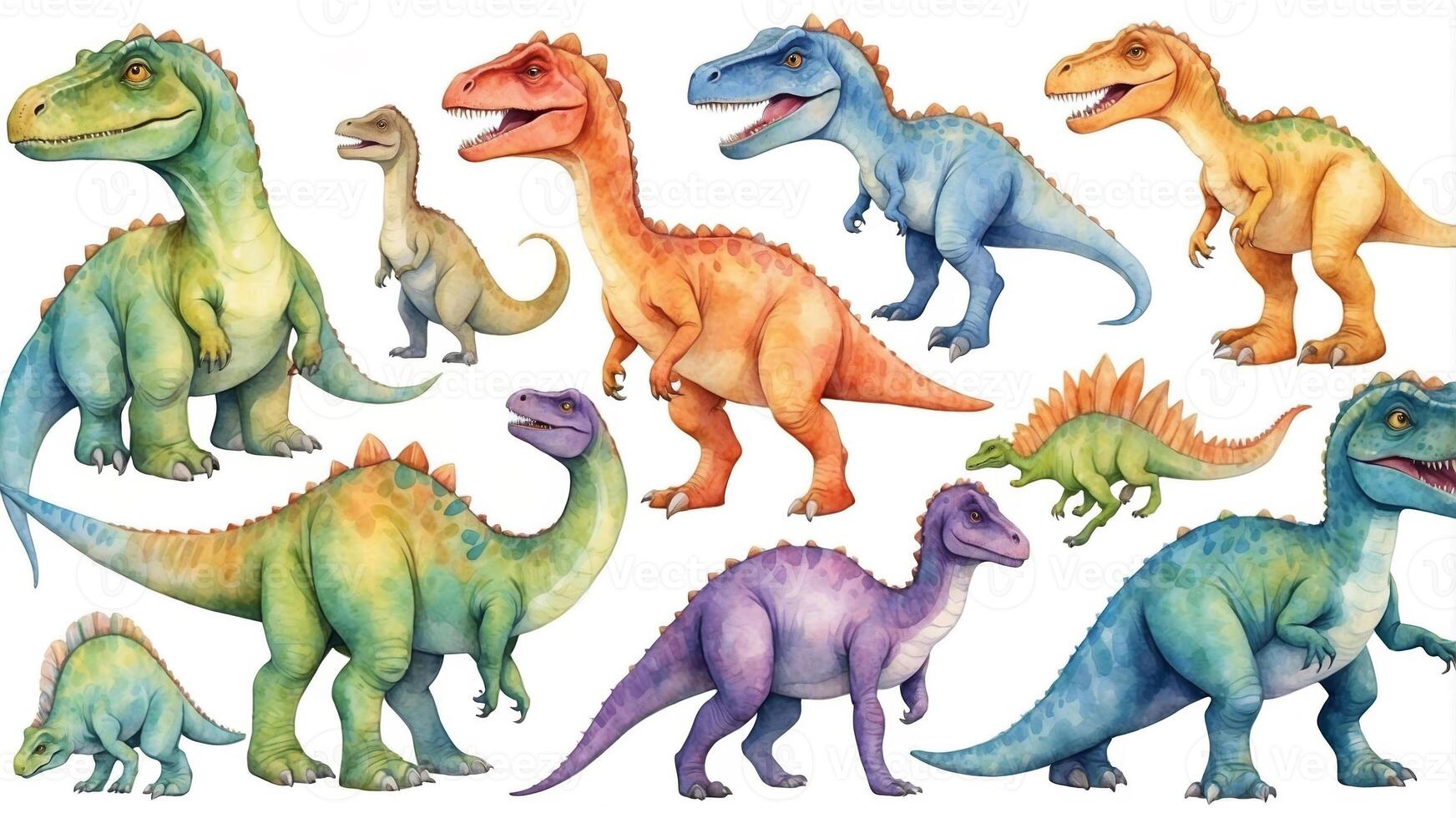 Discover various colorful dinosaur illustrations showcasing unique species in a playful and vibrant style photo