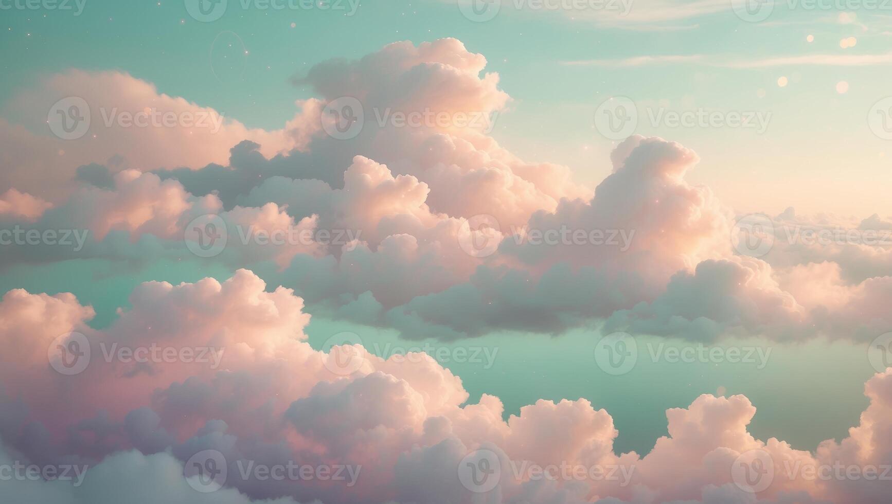 Dreamy pastel clouds float gently across a serene sky at twilight, creating a tranquil atmosphere photo