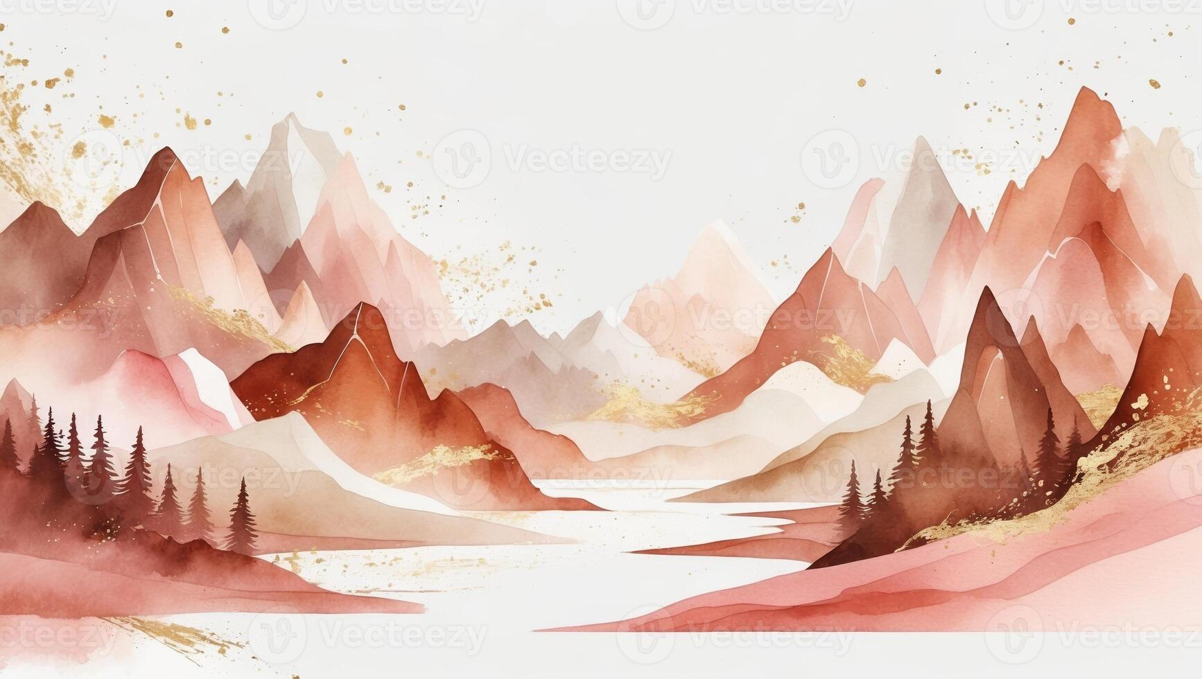Stunning mountain landscape with soft colors and a serene river in a peaceful environment photo