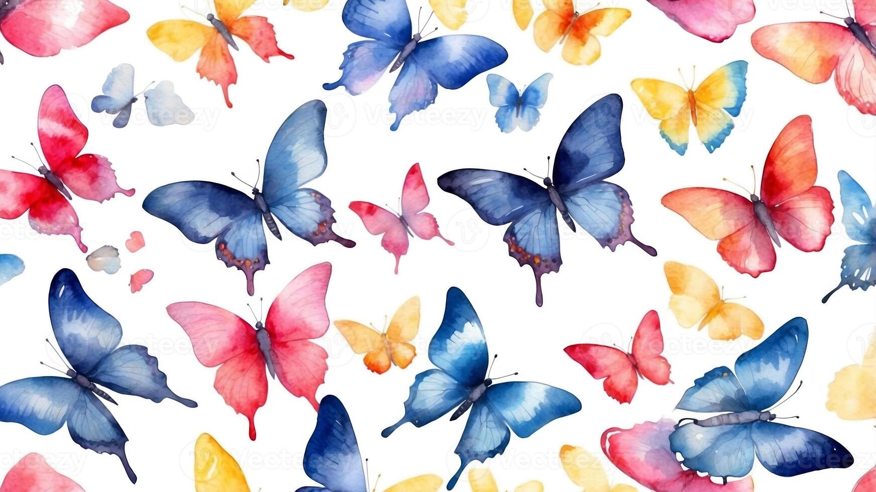 Colorful butterfly pattern with various species on a white background capturing the beauty of nature's artistry photo