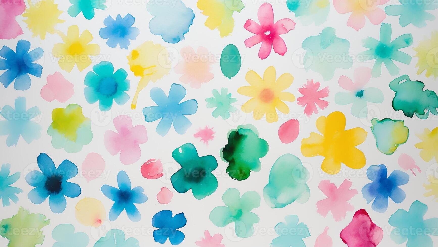 Colorful watercolor flowers create a vibrant and cheerful pattern on a light background representing springtime beauty photo
