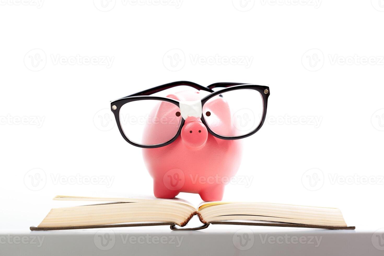 piggy bank on a stack of book concept of education costs photo