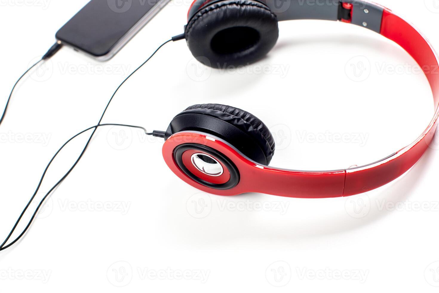 audio player with headphones isolated on white background photo