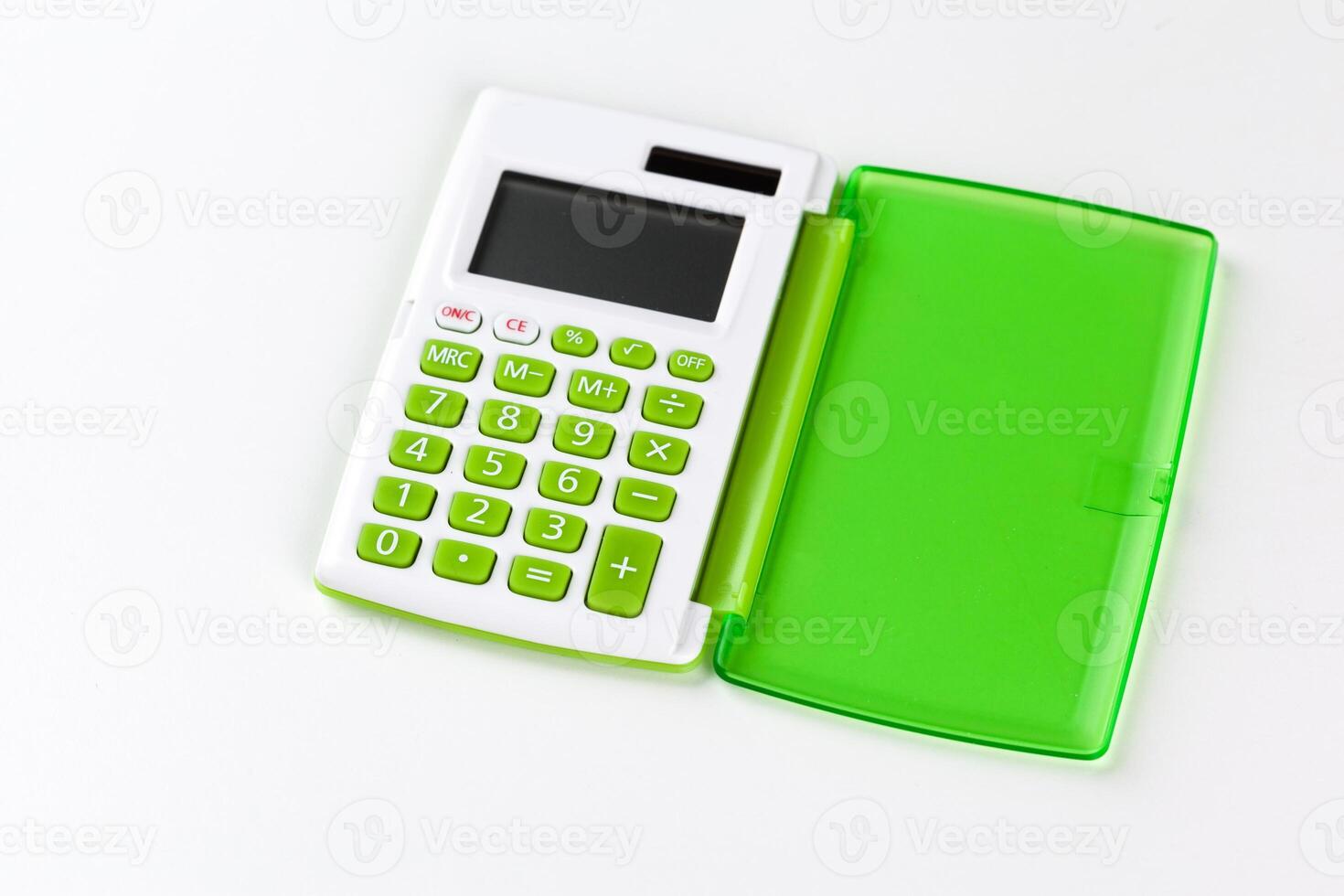 Top view of a calculator isolated on white background photo