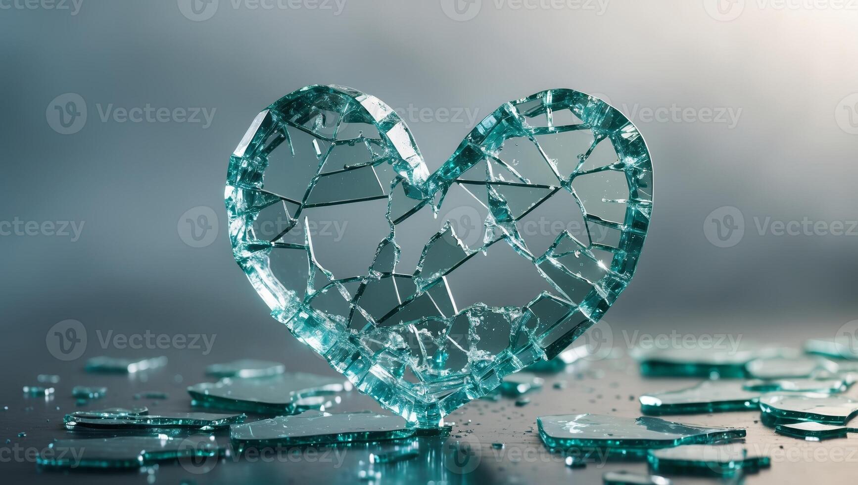 Shattered glass heart symbolizing broken love and emotional pain in an artistic composition photo