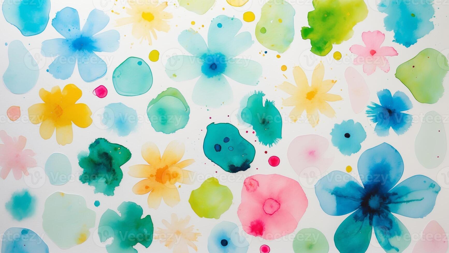 Colorful watercolor floral patterns with vibrant shapes and soft hues on a white background photo