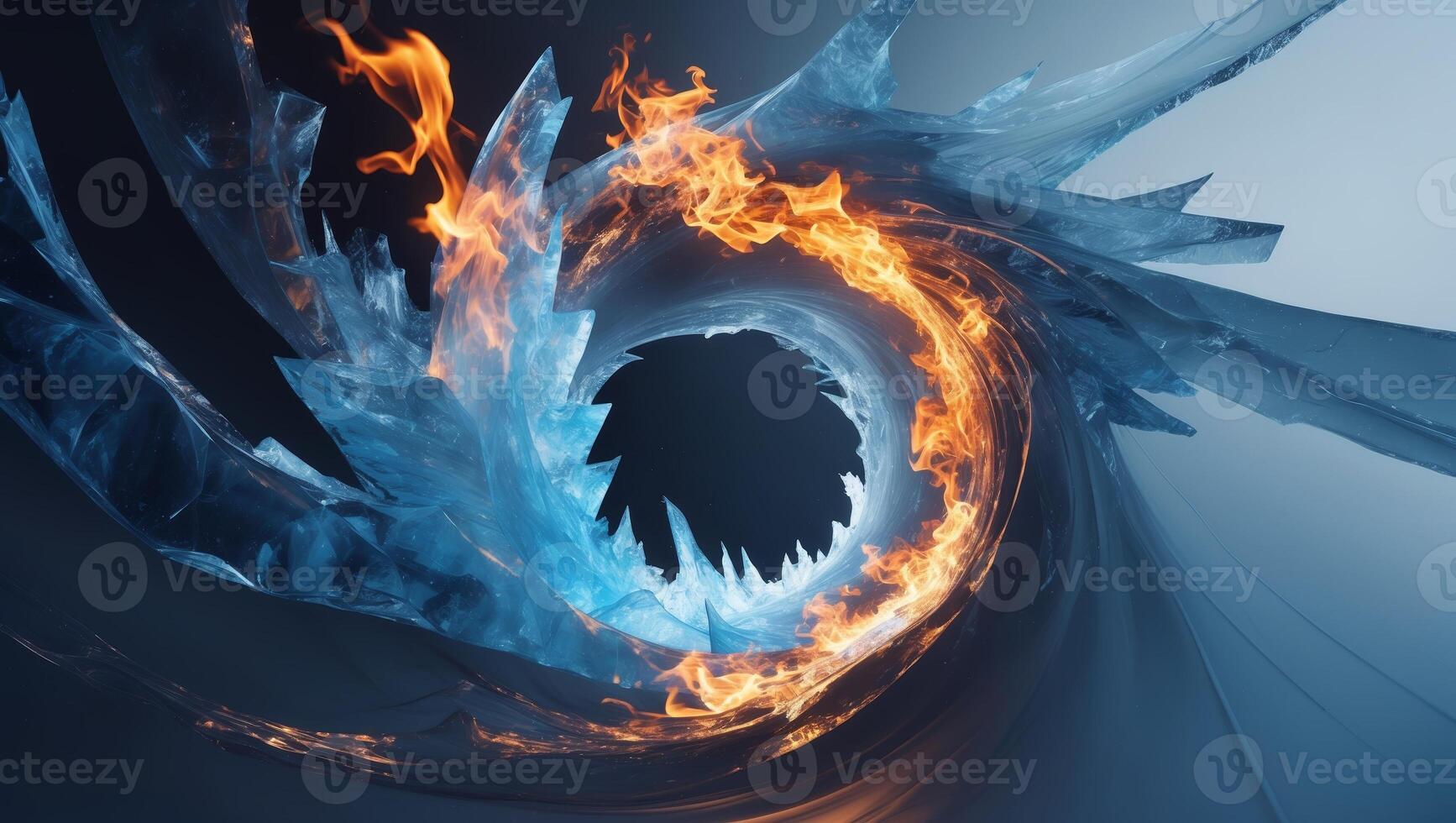 Swirling wave of ice and fire showcases the blend of elements in a dramatic visual display photo