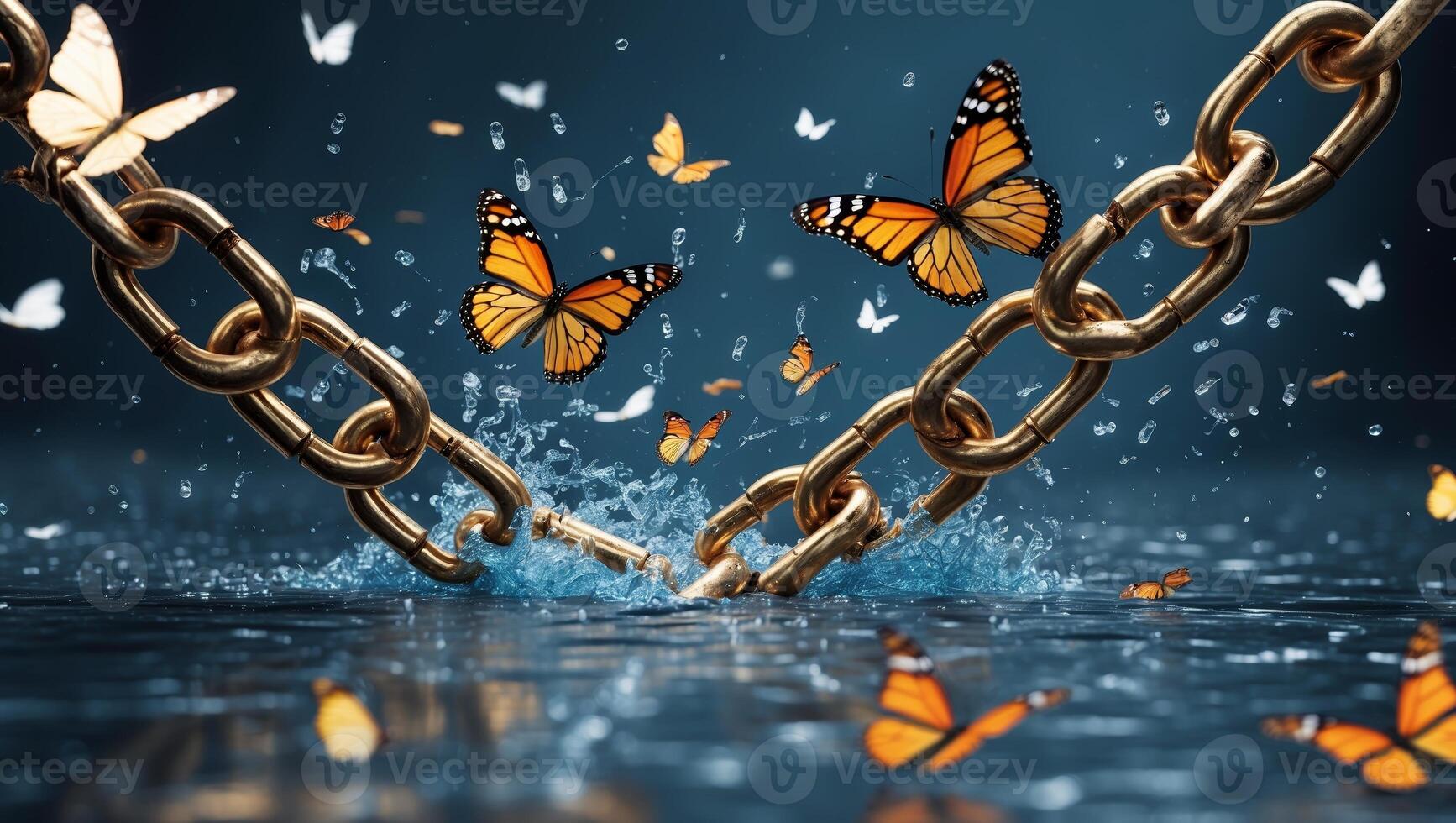 Breaking free from chains as butterflies emerge in a dynamic display of transformation and liberation photo
