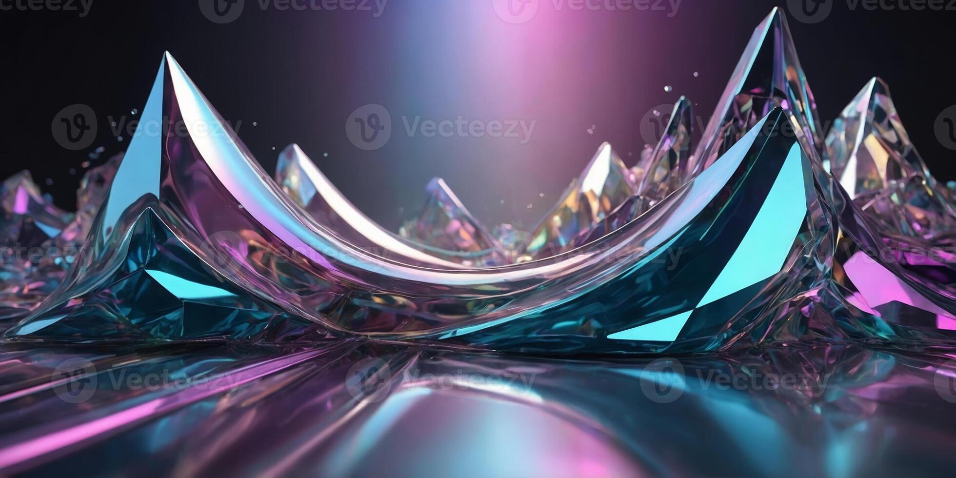 Colorful geometric shapes reflecting light in an abstract art installation photo