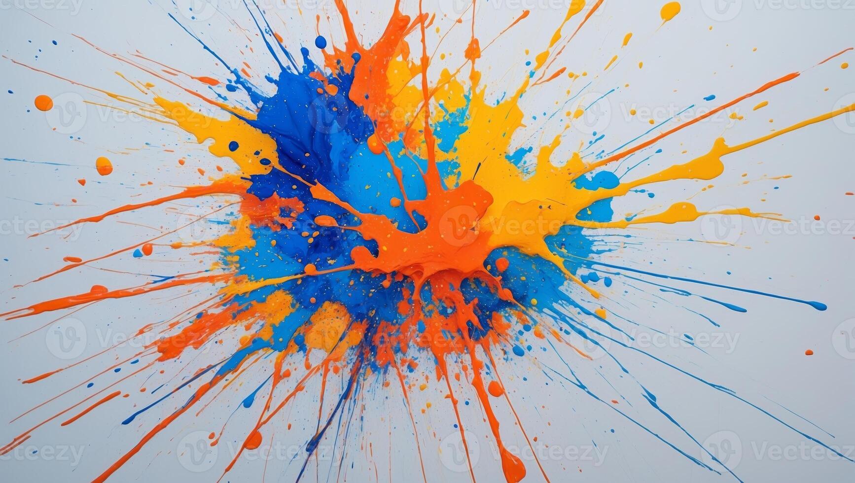 Bright and colorful splashes of paint create an abstract explosion on a white background showcasing artistic expression photo