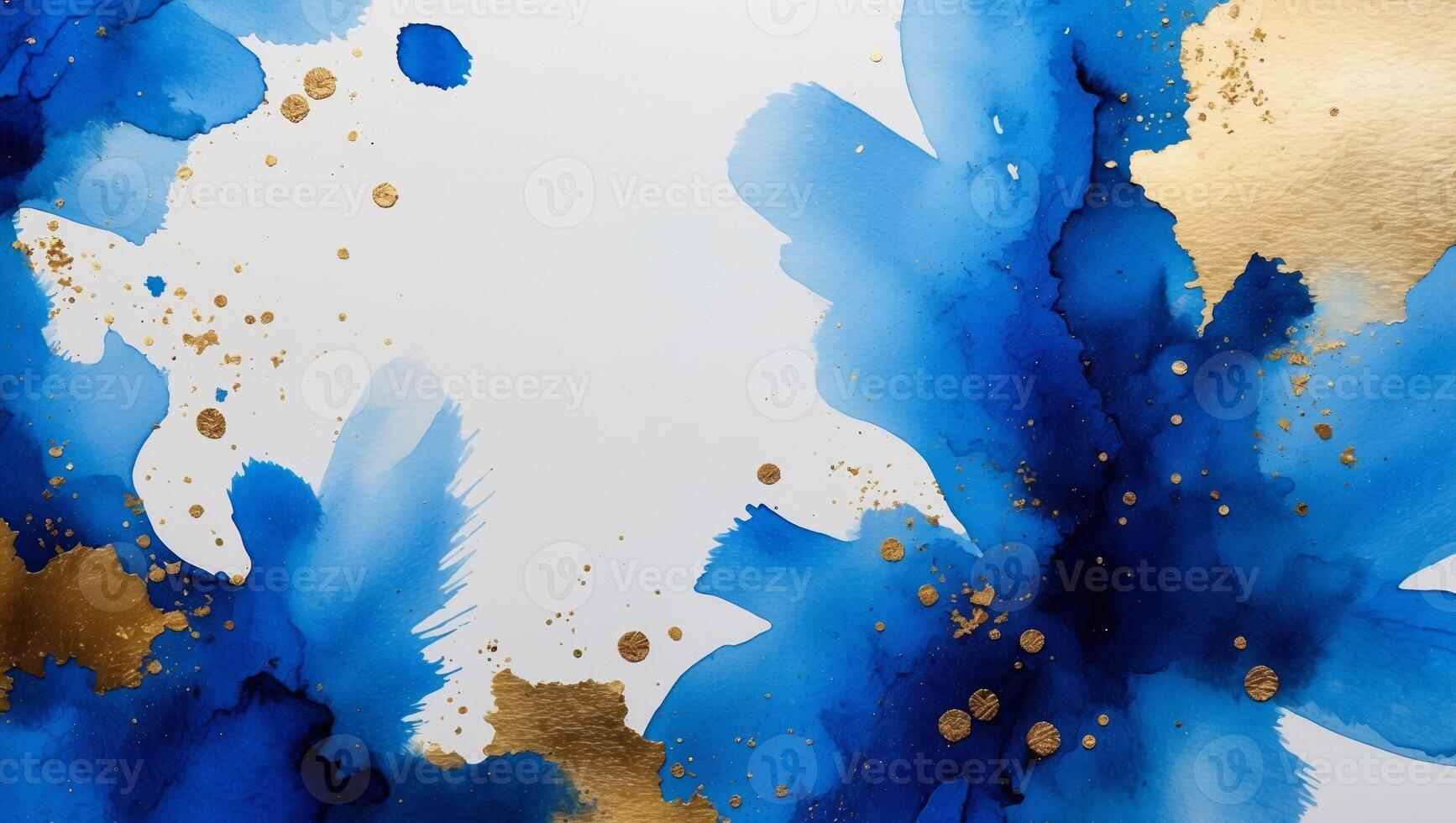 Beautiful blue and gold abstract watercolor design showcasing fluid brushstrokes with textured details photo