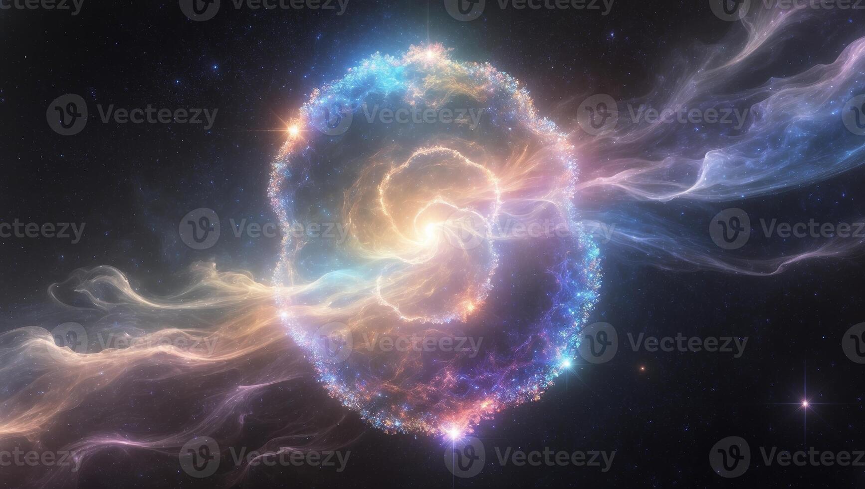 Colorful swirling nebula phenomenon in deep space with vibrant hues and intricate patterns photo