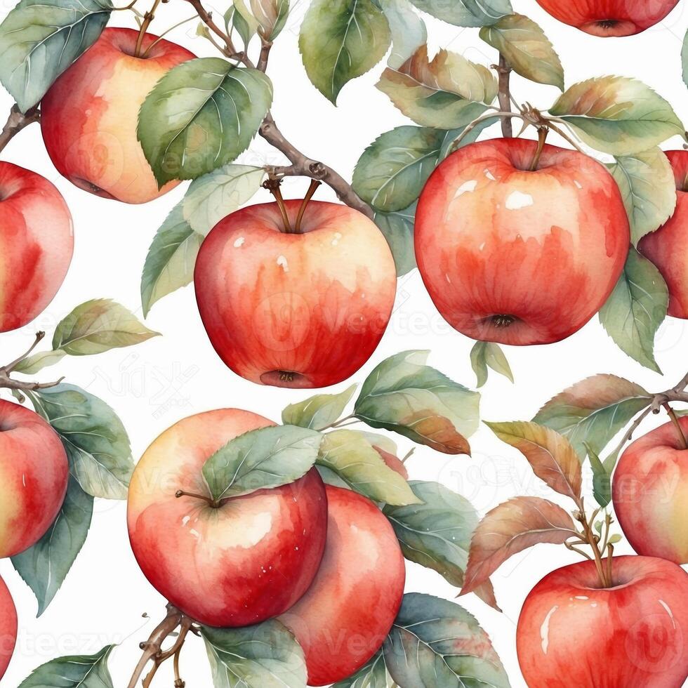 Attractive apple pattern showcasing red apples with green leaves on a light background photo