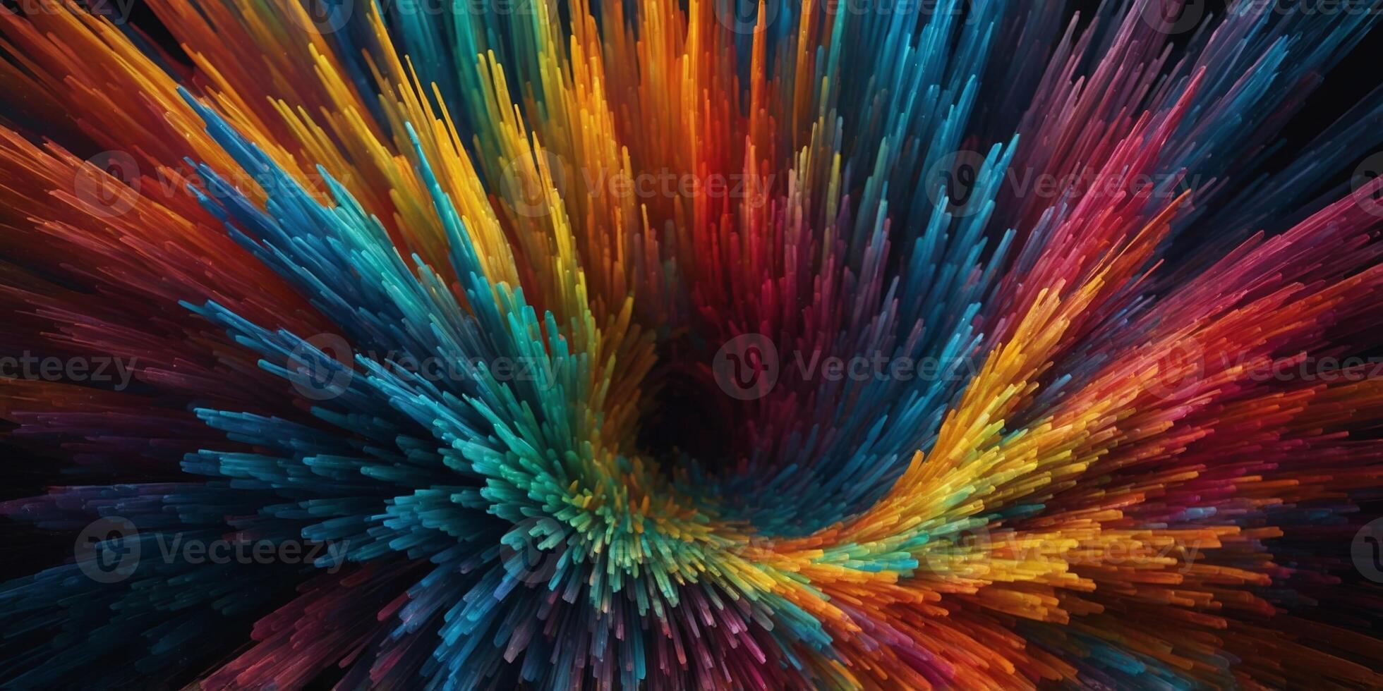 Dynamic swirl of vibrant colors creating an abstract burst pattern in a dark setting photo
