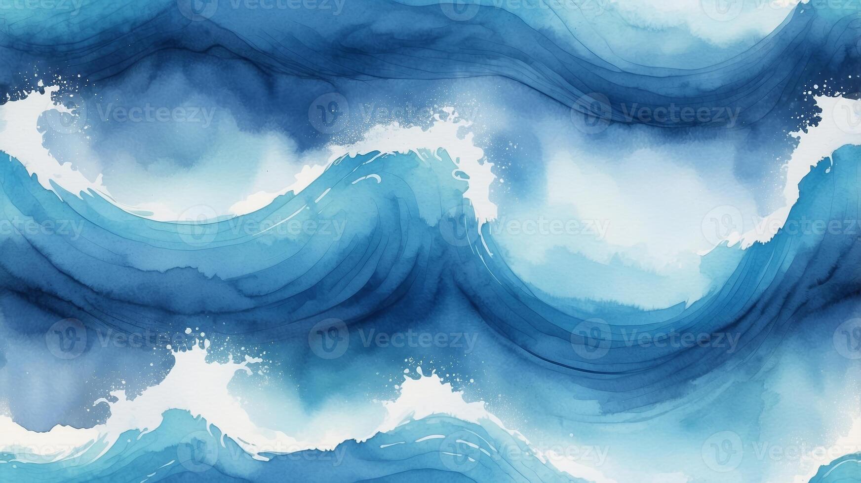 Waves create a dynamic blue ocean backdrop featuring vibrant water patterns and textures photo