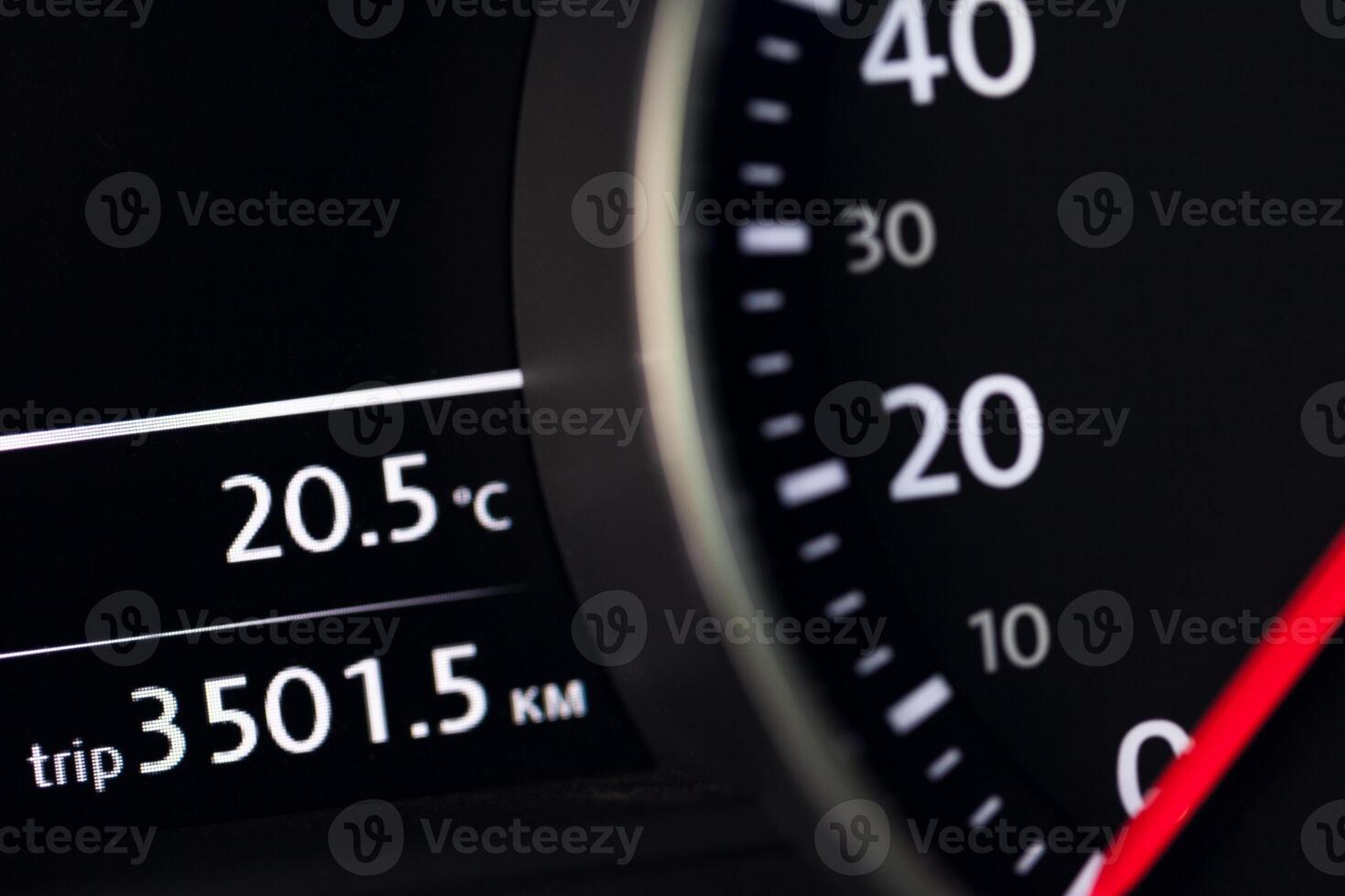 Close up shot of a speedometer in a car photo
