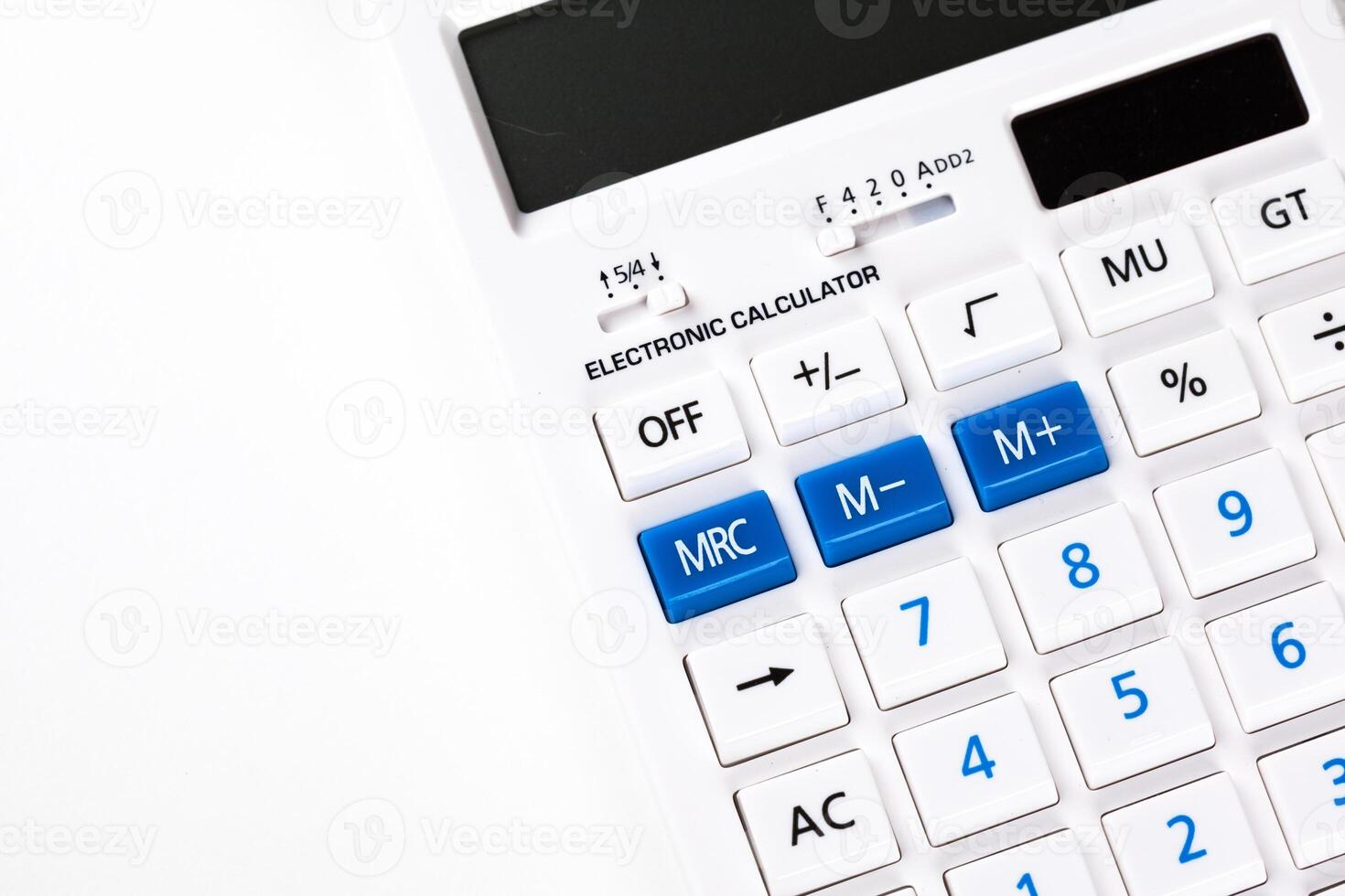 Top view of a calculator isolated on white background photo