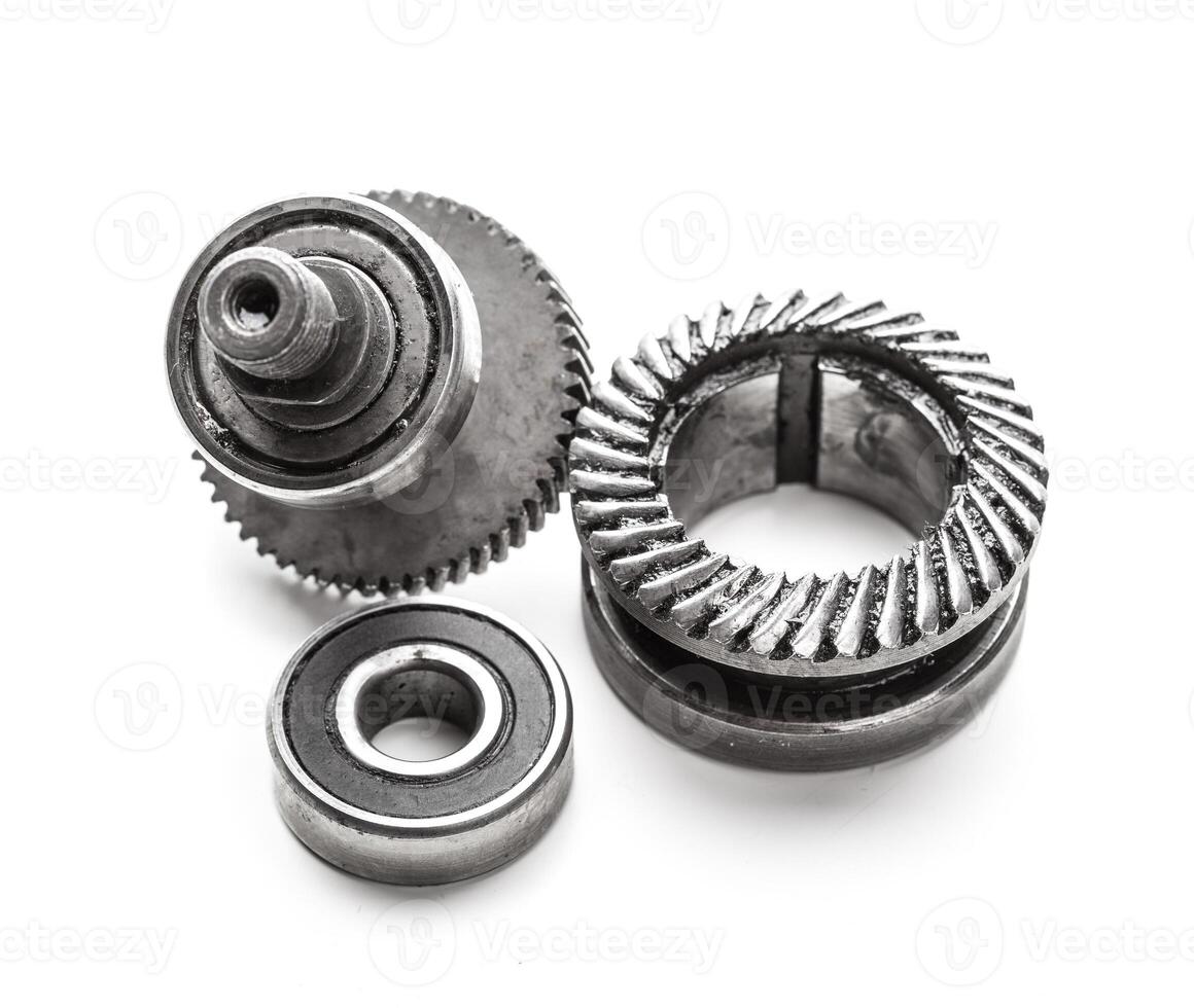 Gear metal wheels, isolated on white background photo