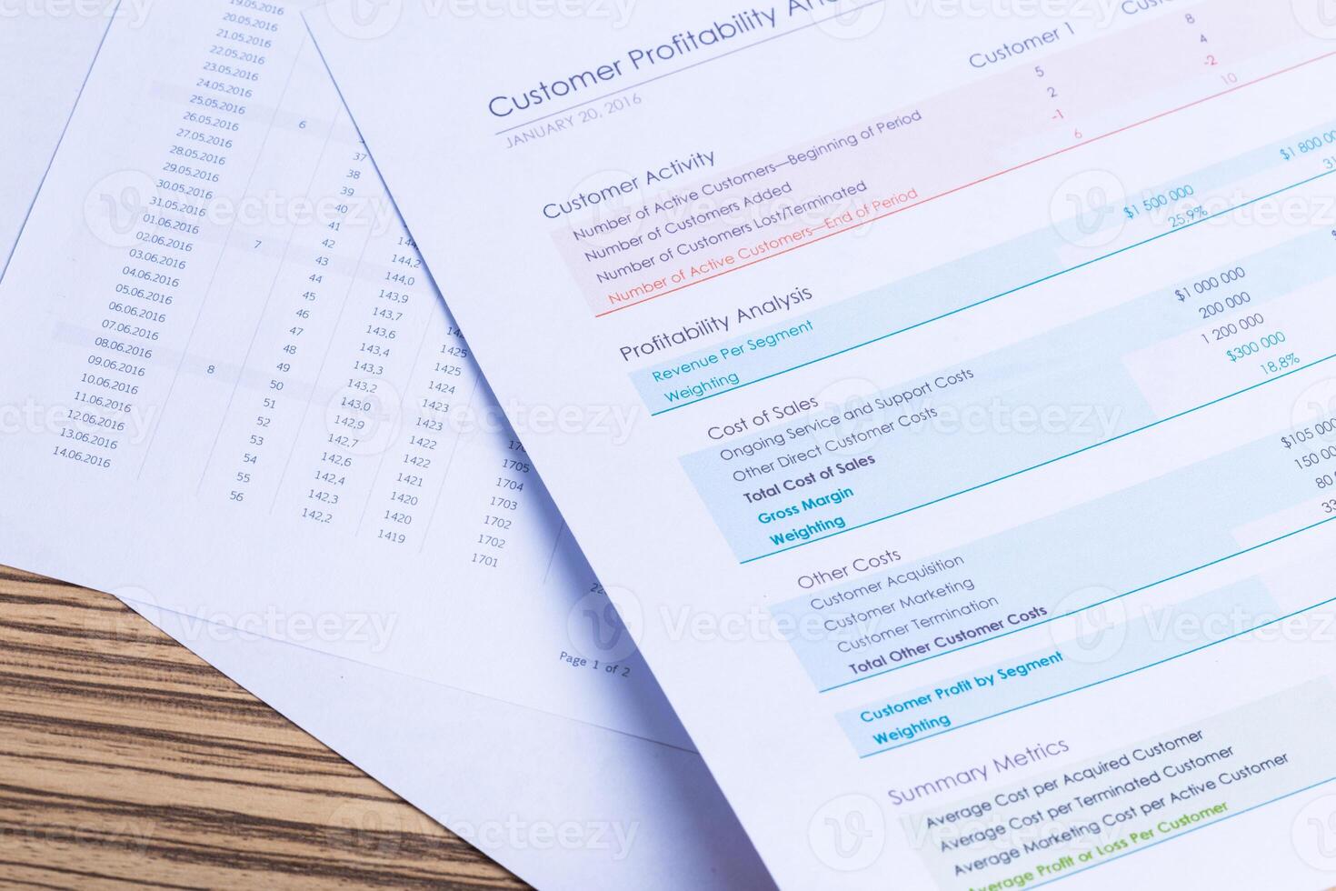 Financial paper charts and graphs on the table photo