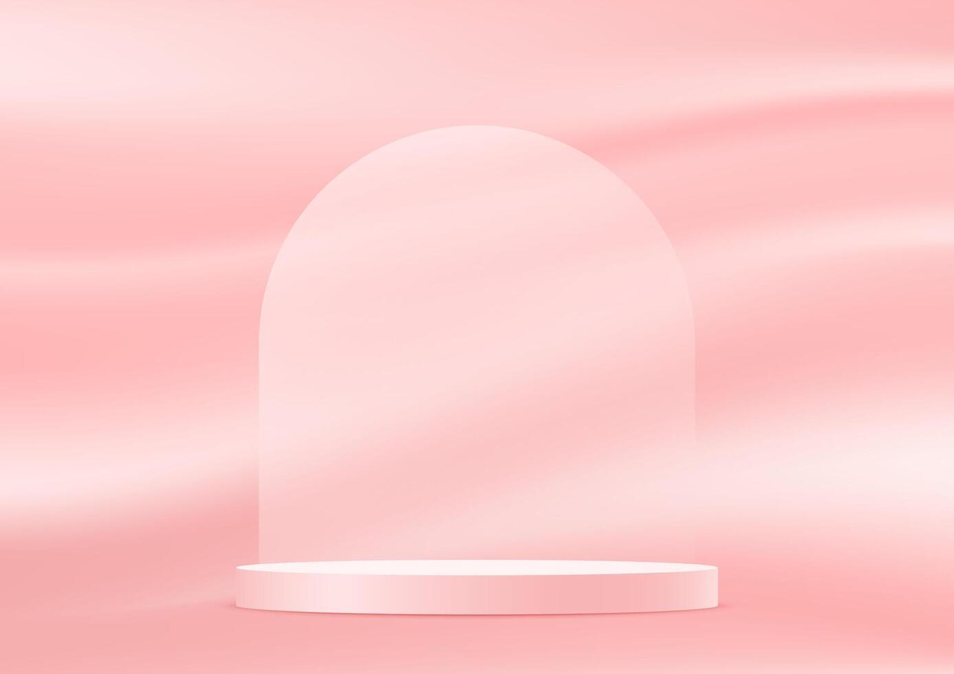 Pink satin smooth fabric background 3d with podium. Pink satin smooth fabric background space for selling products, backdrop, wallpaper, background, text. illustration. vector