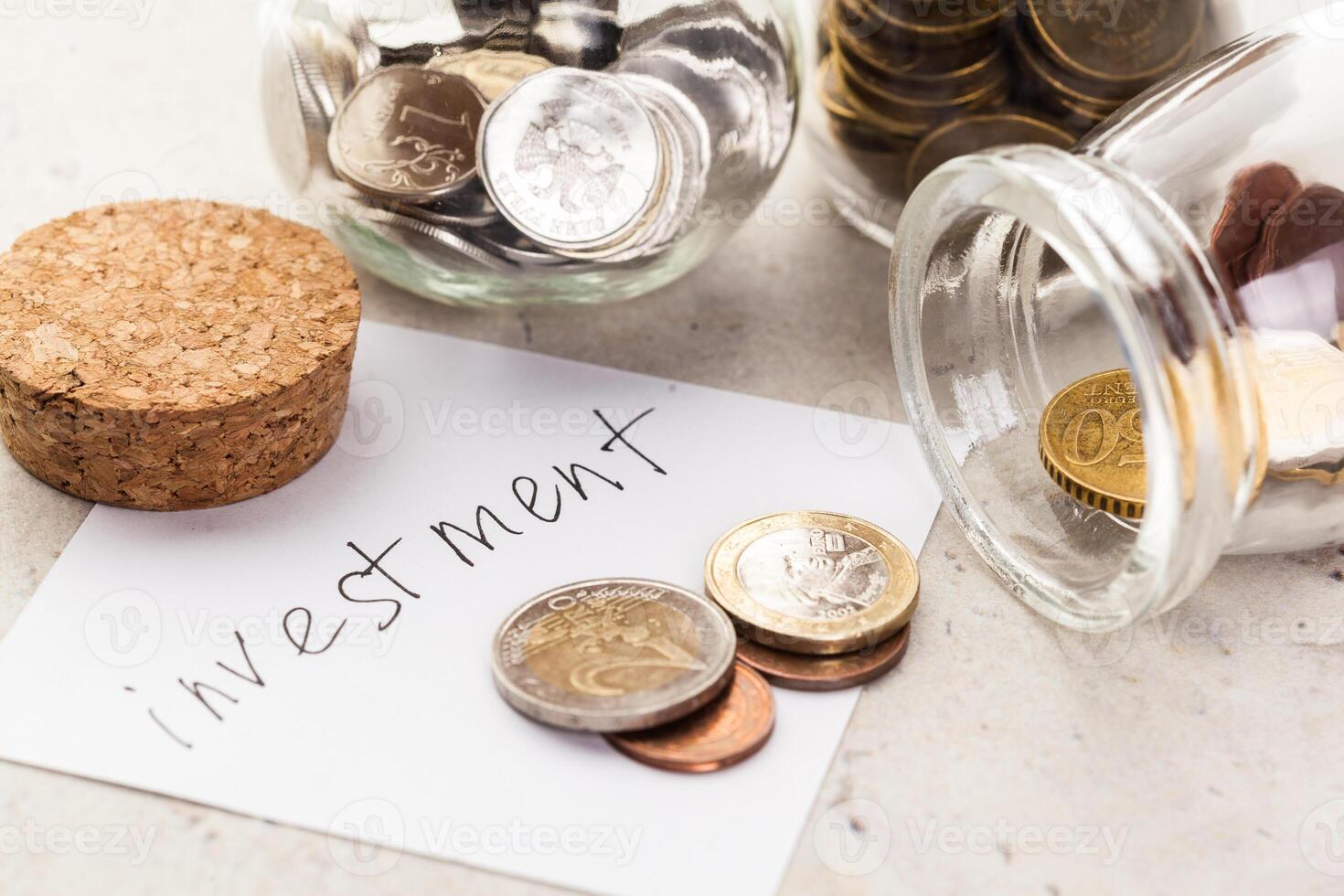 Money jar with coins photo