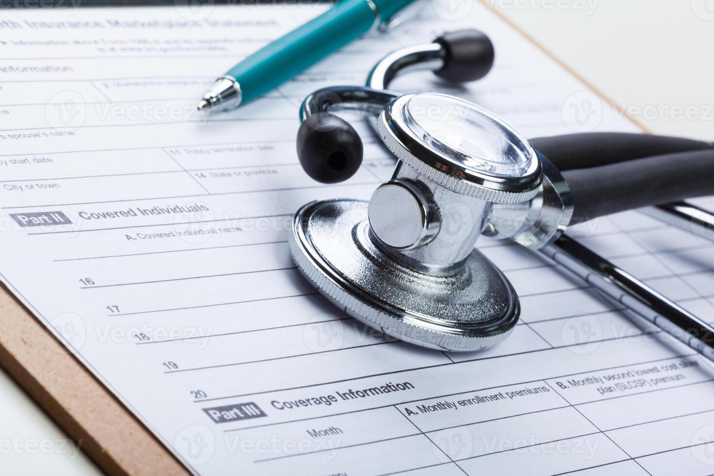 closeup stethoscope on medical background photo