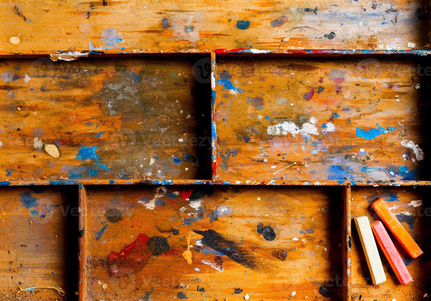 Partitioned wooden shelf photo