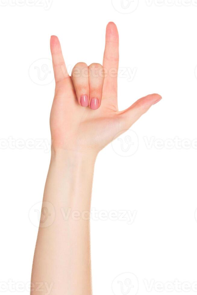 Hand gesture expressing love and appreciation against a plain background during daylight photo
