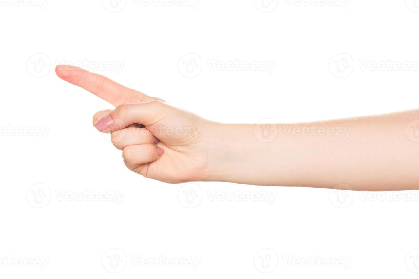 Gesture of a hand pointing forward indicating direction or emphasis in a clear and focused manner photo