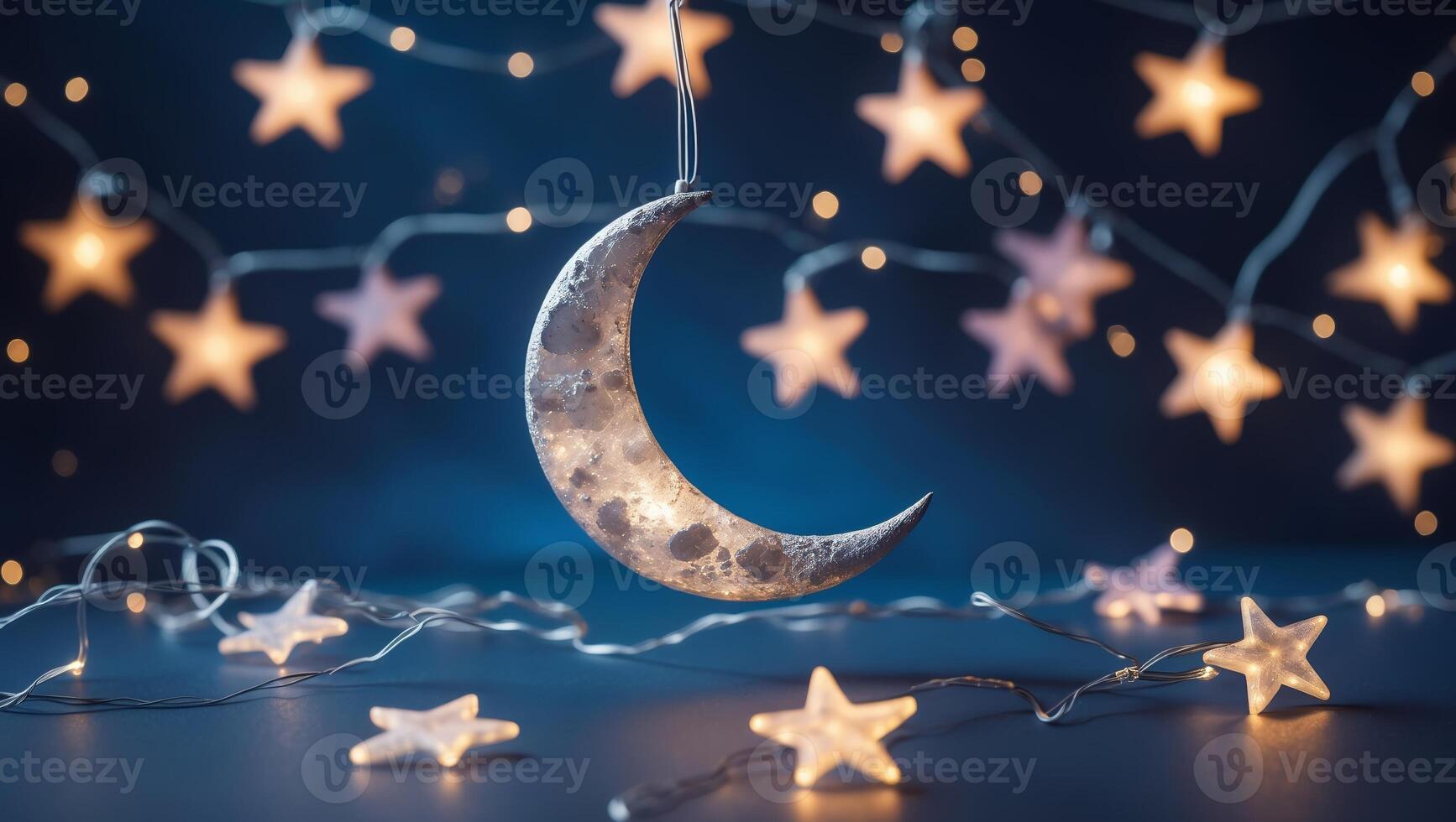 Decorative moon and star lights create a magical atmosphere for nighttime celebrations and cozy gatherings photo